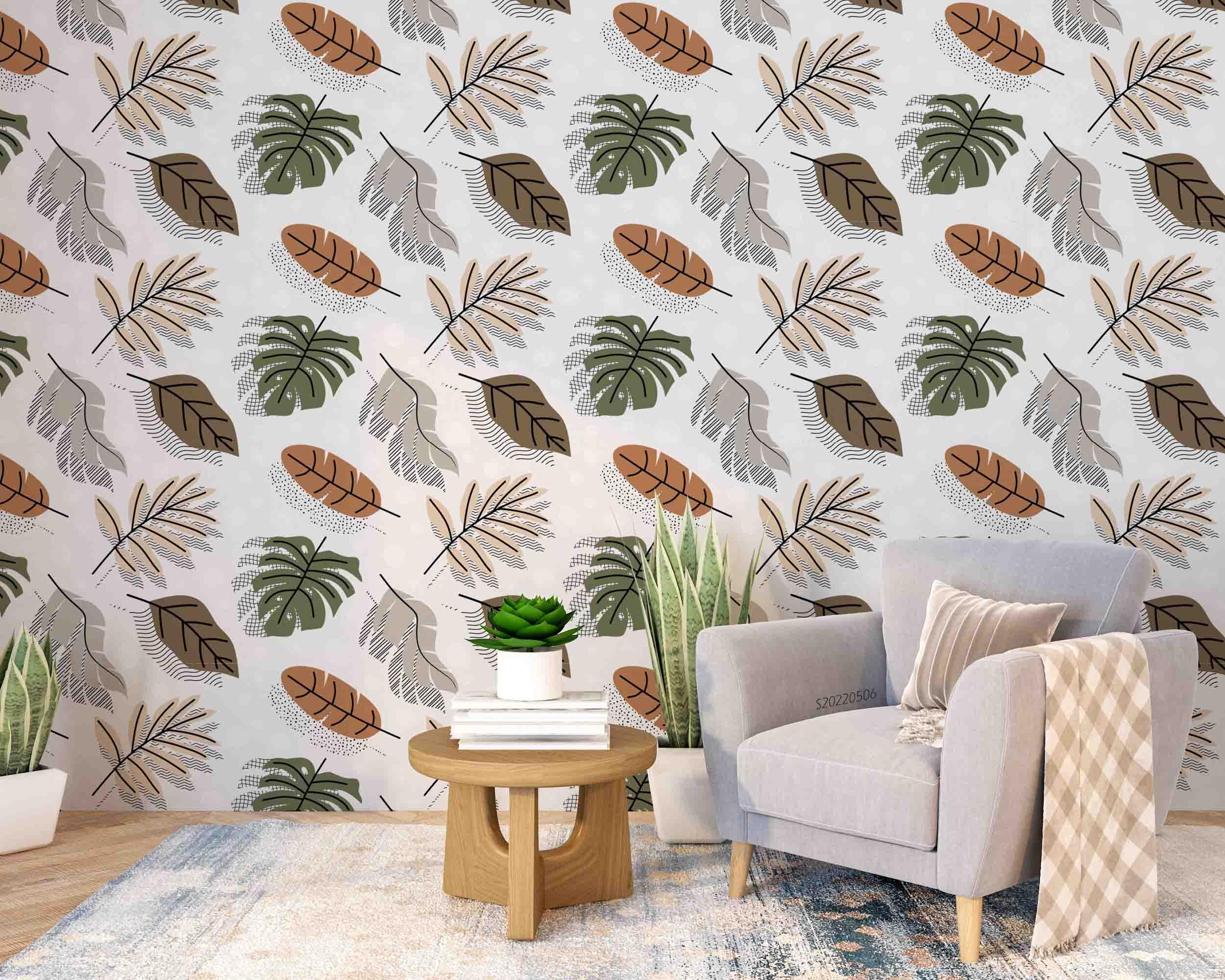 3D Abstract Tropical Leaves Pattern Wall Mural Wallpaper GD 4621- Jess Art Decoration