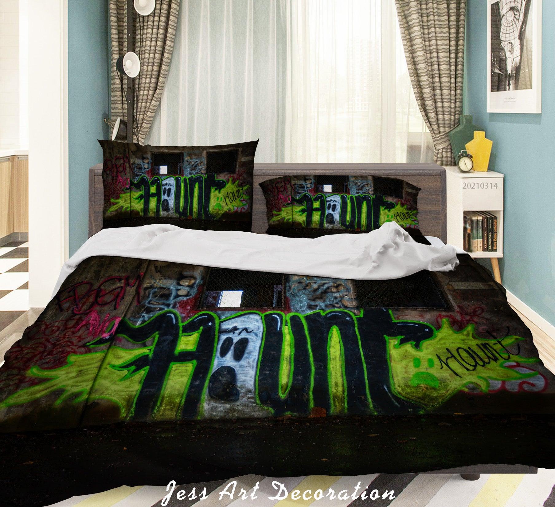 3D Abstract Colored Street Graffiti Quilt Cover Set Bedding Set Duvet Cover Pillowcases 185- Jess Art Decoration