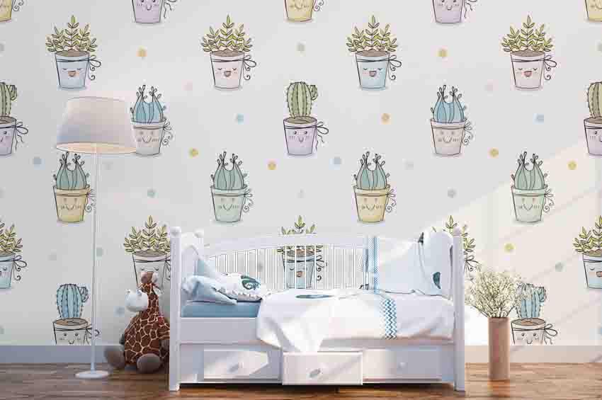 3D Cartoon Cactus Flower Pot Wall Mural Wallpaper A189 LQH- Jess Art Decoration
