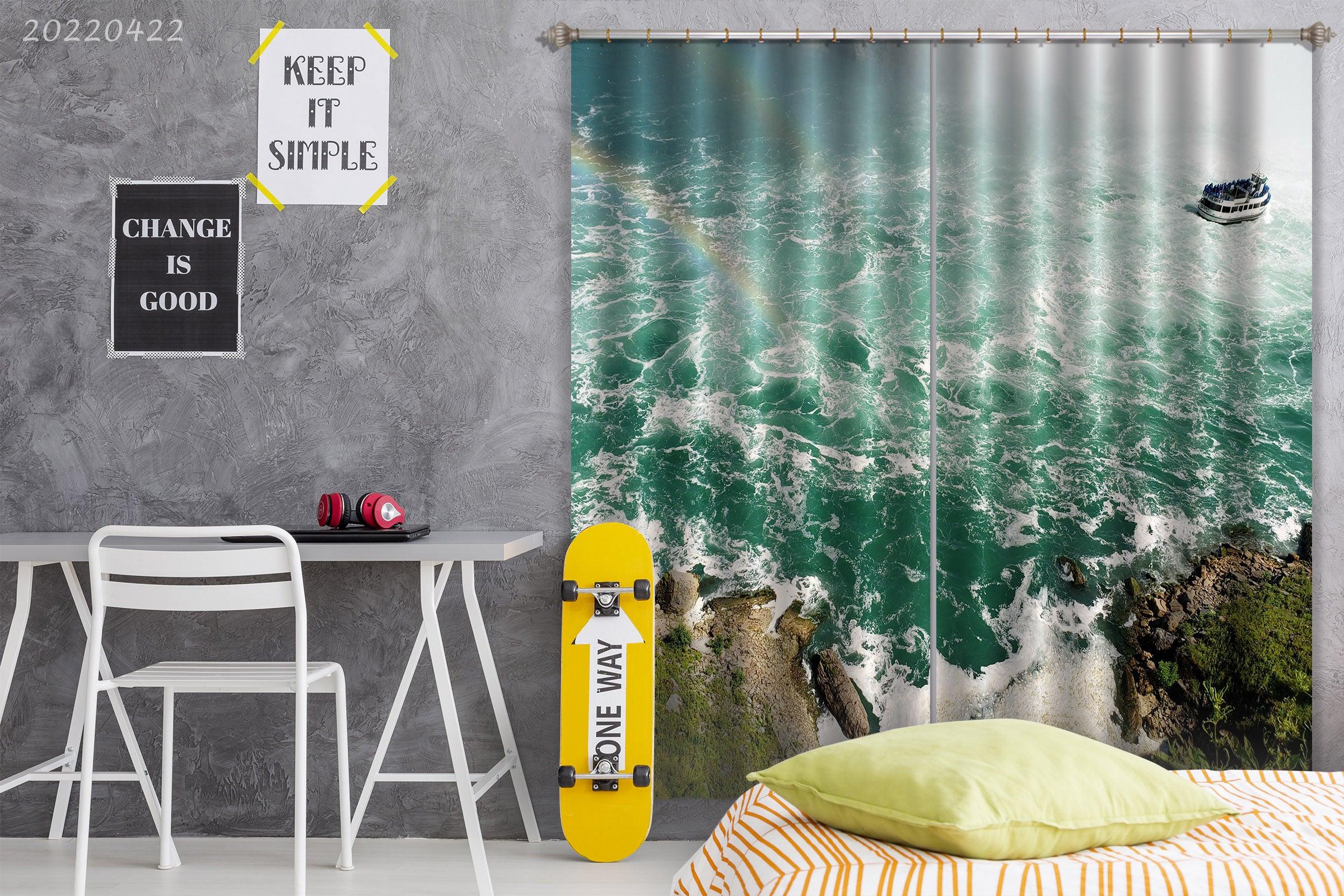 3D Landscape Ocean Wave Ship Rock Mountain Curtains and Drapes GD 4223- Jess Art Decoration