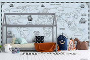 3D Hand Drawn Blue World Map Wall Mural Wallpaper LQH 6- Jess Art Decoration