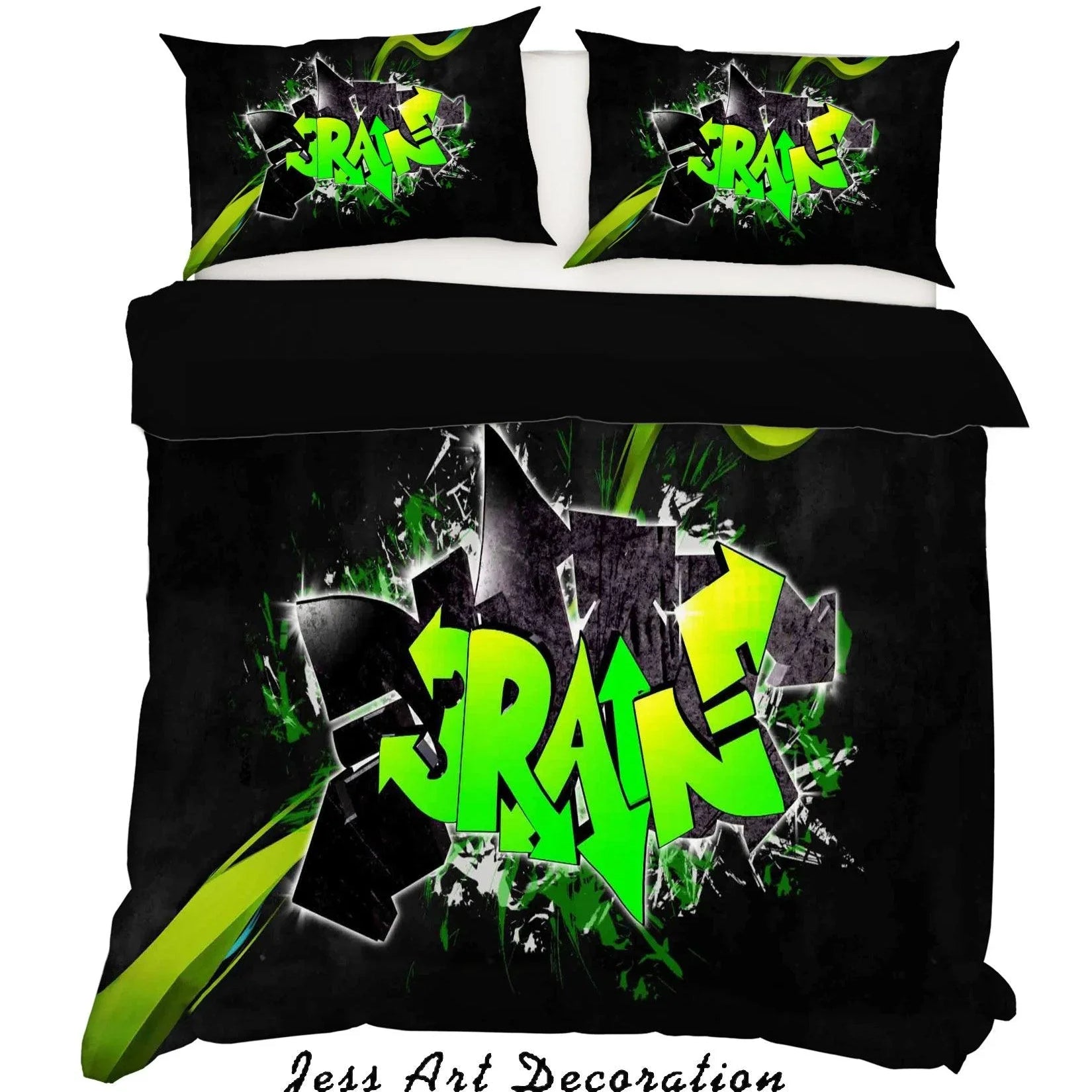 3D Black Green Graffiti Quilt Cover Set Bedding Set Pillowcases 18- Jess Art Decoration
