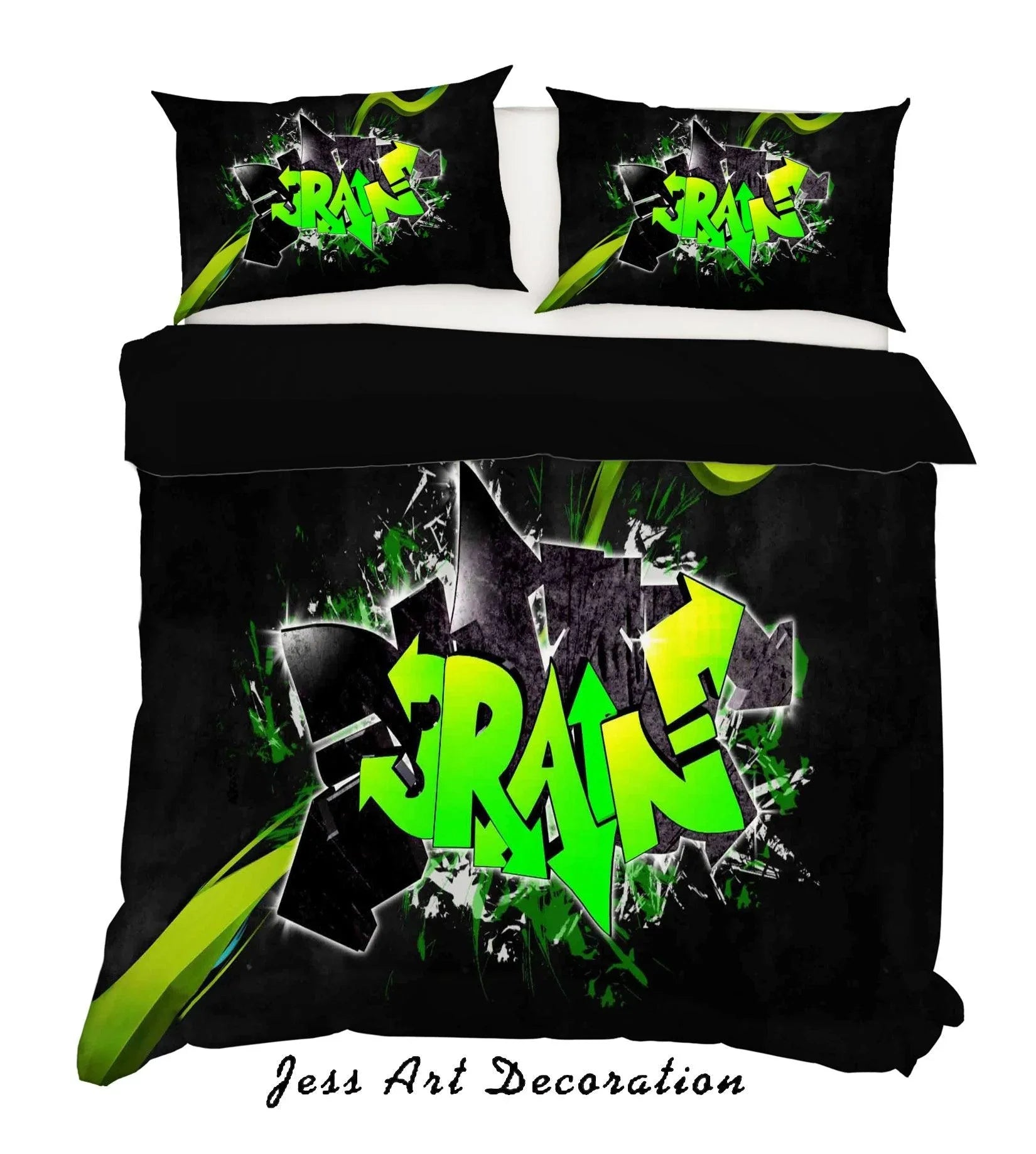 3D Black Green Graffiti Quilt Cover Set Bedding Set Pillowcases 18- Jess Art Decoration
