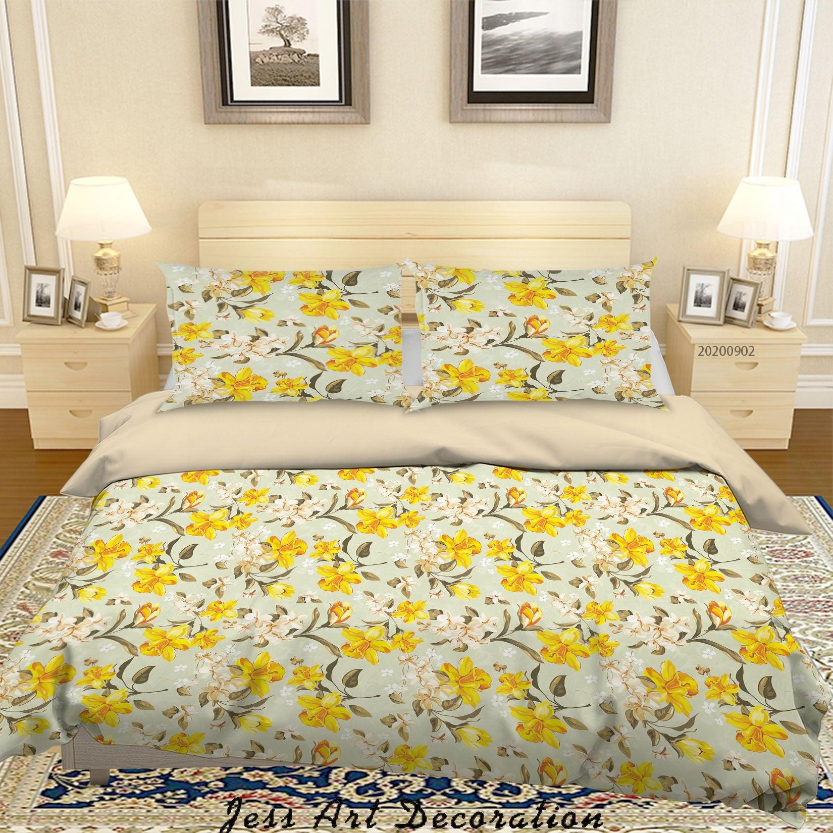 3D Yellow White FLowers Pattern Quilt Cover Set Bedding Set Duvet Cover Pillowcases WJ 1418- Jess Art Decoration