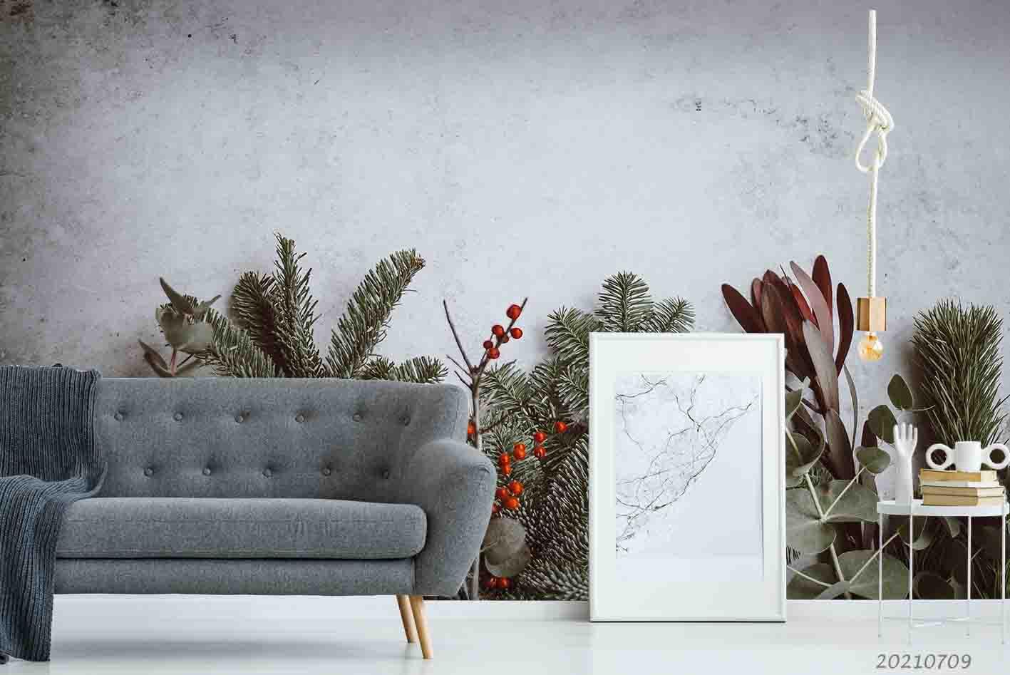 3D Christmas Green Plant Still Life Wall Mural Wallpaper 3816- Jess Art Decoration