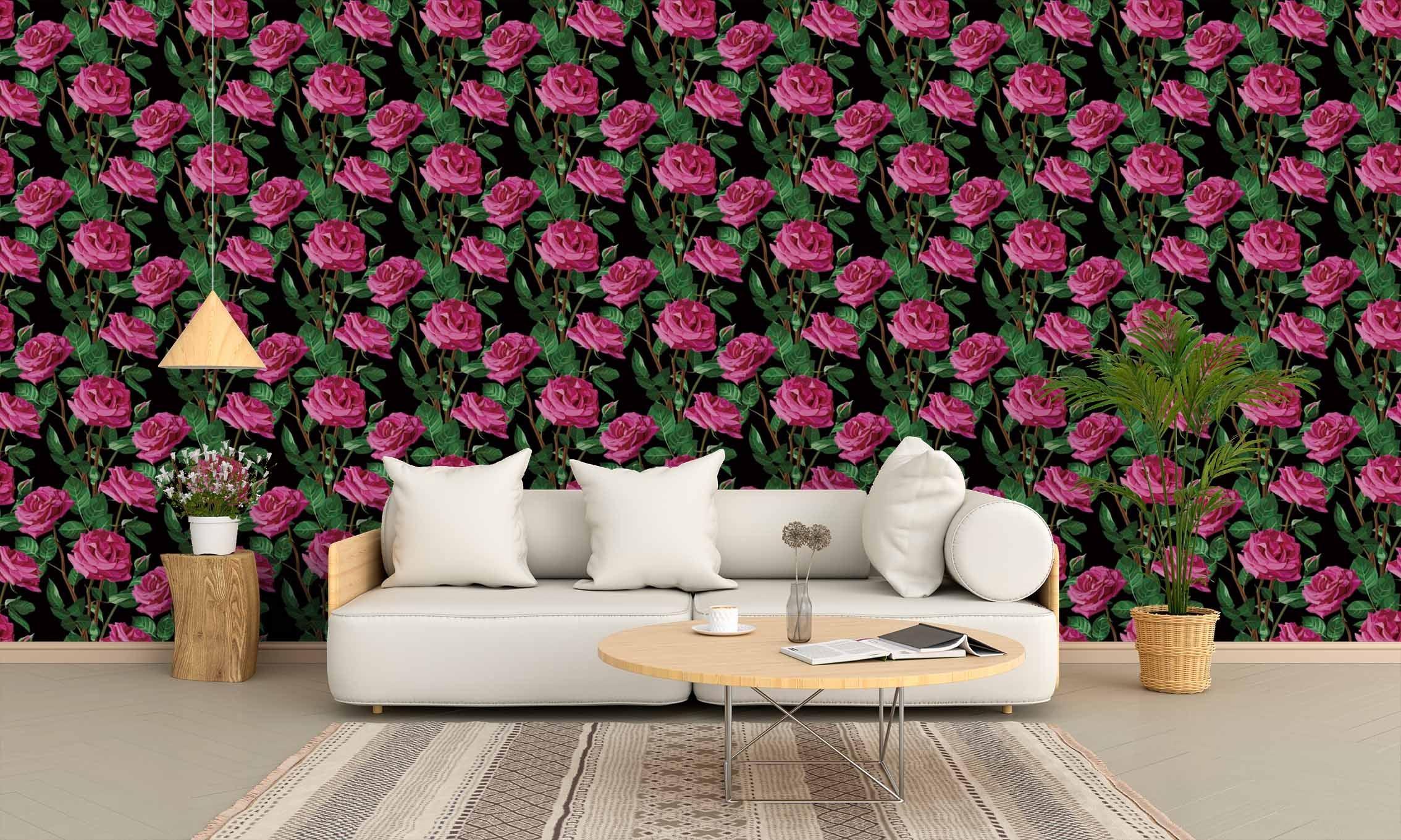 3D Black Pink Rose Flowers Wall Mural Wallpaper SF89- Jess Art Decoration