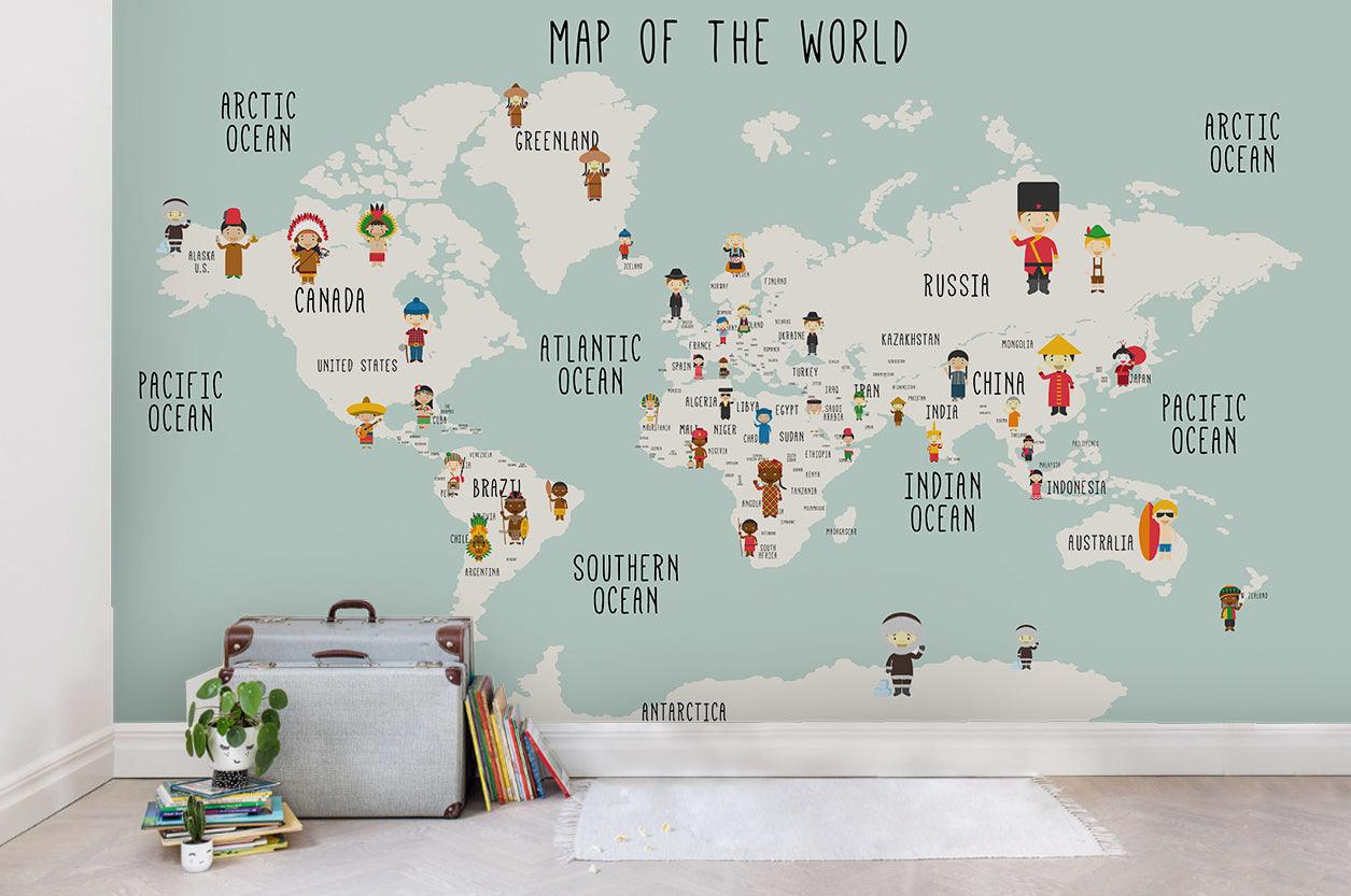 3D Cartoon World Map Wall Mural Wallpaper LQH 82- Jess Art Decoration