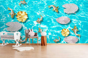 3D Pond Goldfish Lotus Leaf Wall Mural Wallpaper LQH 32- Jess Art Decoration