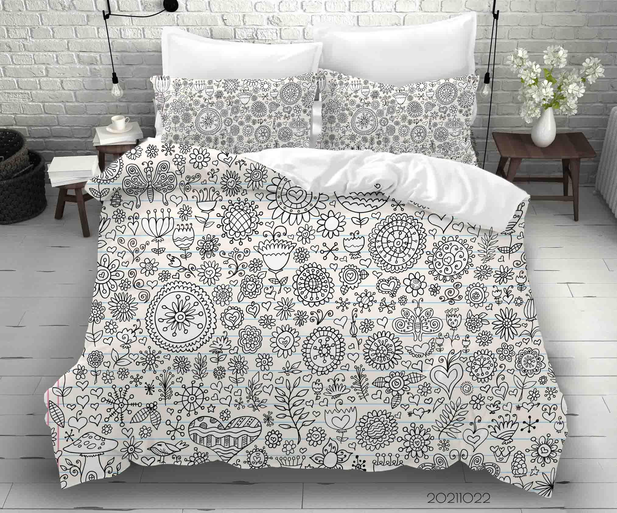 3D Abstract Grey Floral Graffiti Quilt Cover Set Bedding Set Duvet Cover Pillowcases 72- Jess Art Decoration