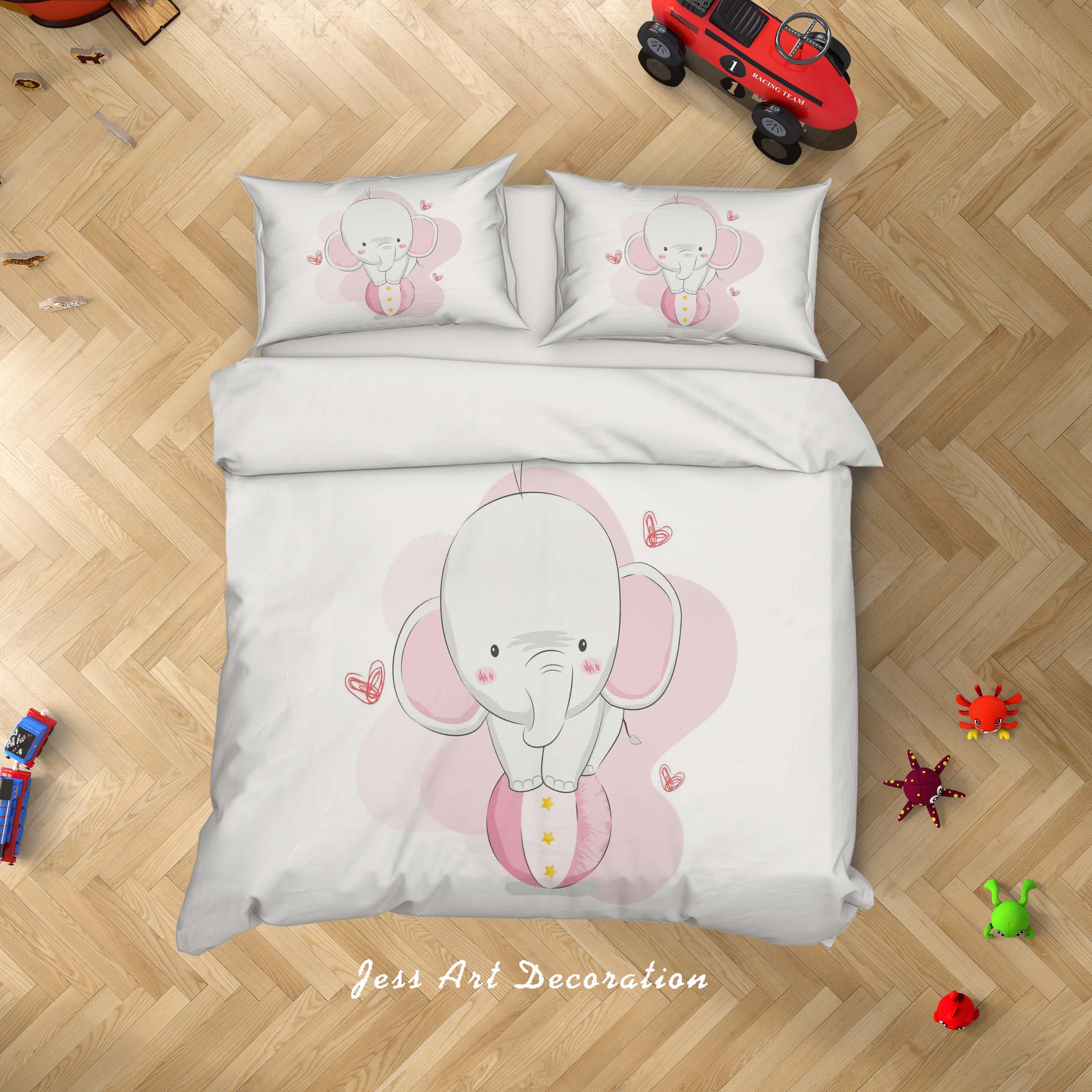 3D White Pink Elephant Ball Quilt Cover Set Bedding Set Duvet Cover Pillowcases SF55- Jess Art Decoration