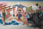 3D Japanese Sakura Travel Japanese sakura travel illustration wall mural wallpaper for bedroom - view 2