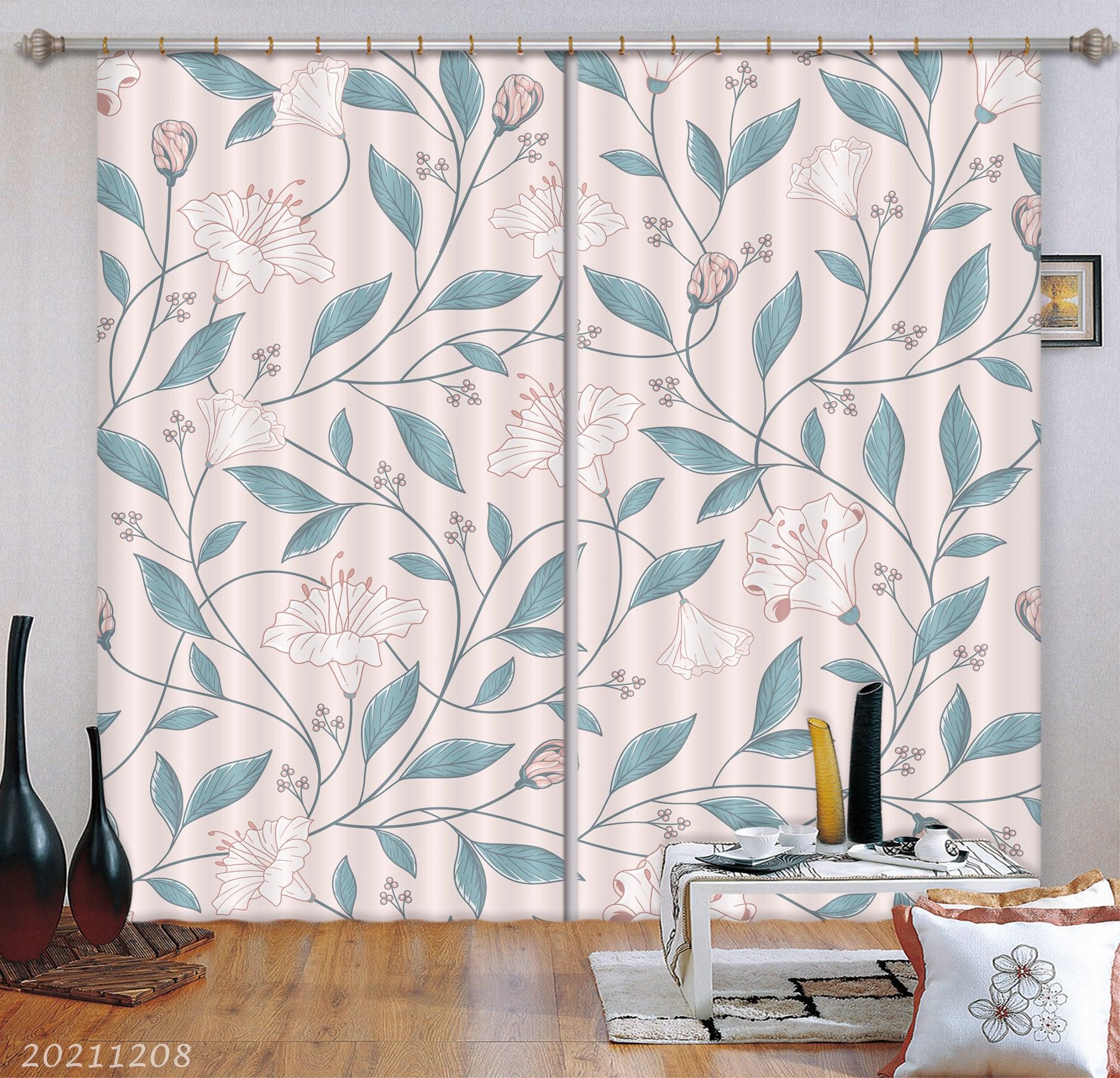 3D Hand Drawn Floral Leaf Green Curtains and Drapes LLL 732- Jess Art Decoration