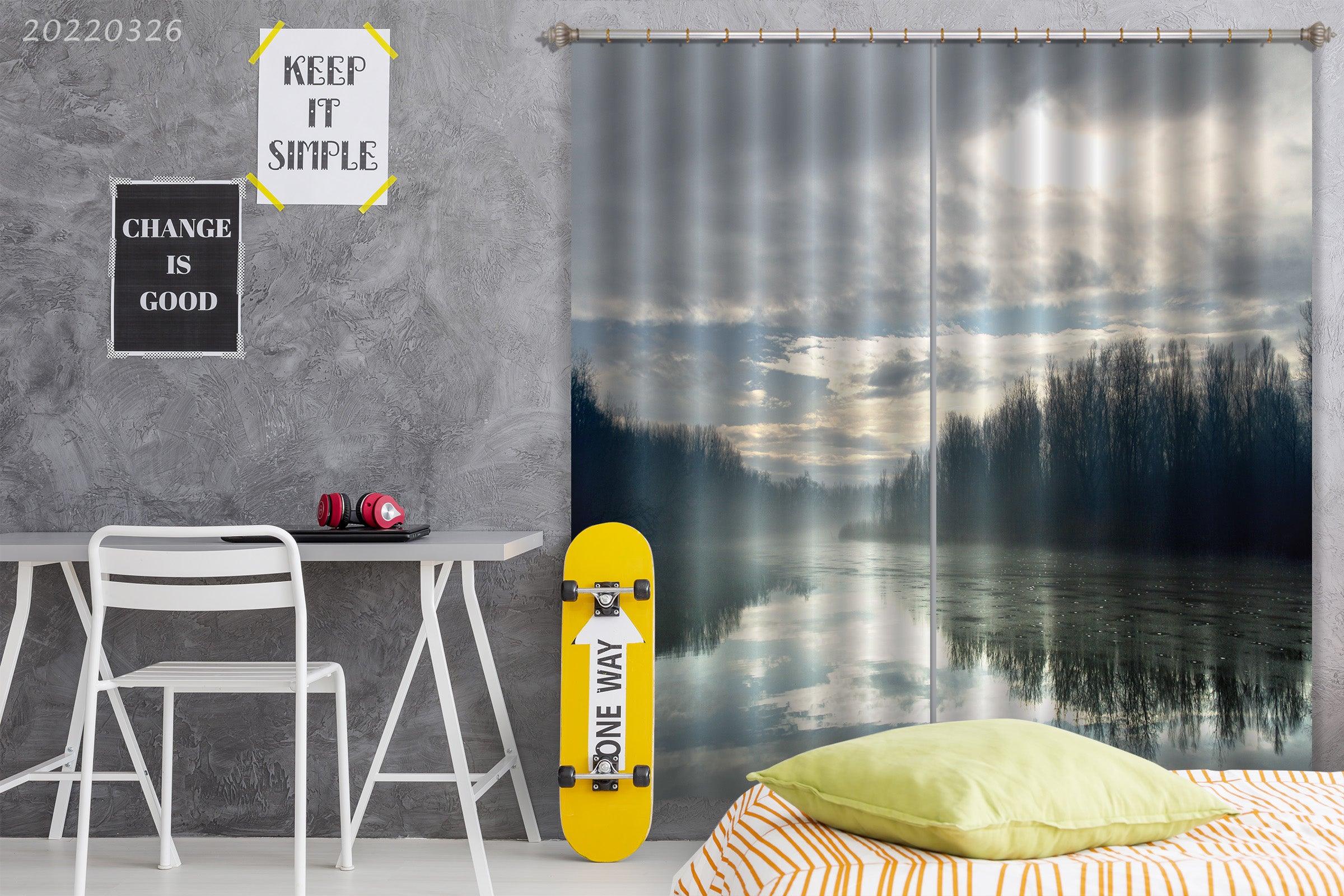 3D Landscape River Woods Fog Cloudy Curtains and Drapes GD 2974- Jess Art Decoration