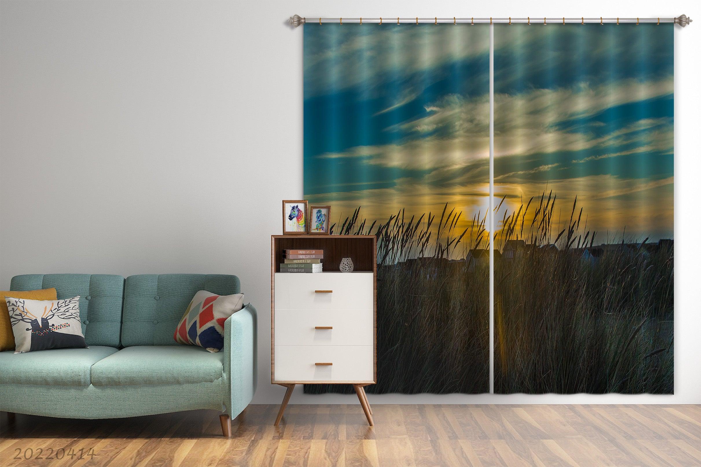 3D Landscape Nature Grass Wilderness Sunset Curtains and Drapes GD 4124- Jess Art Decoration
