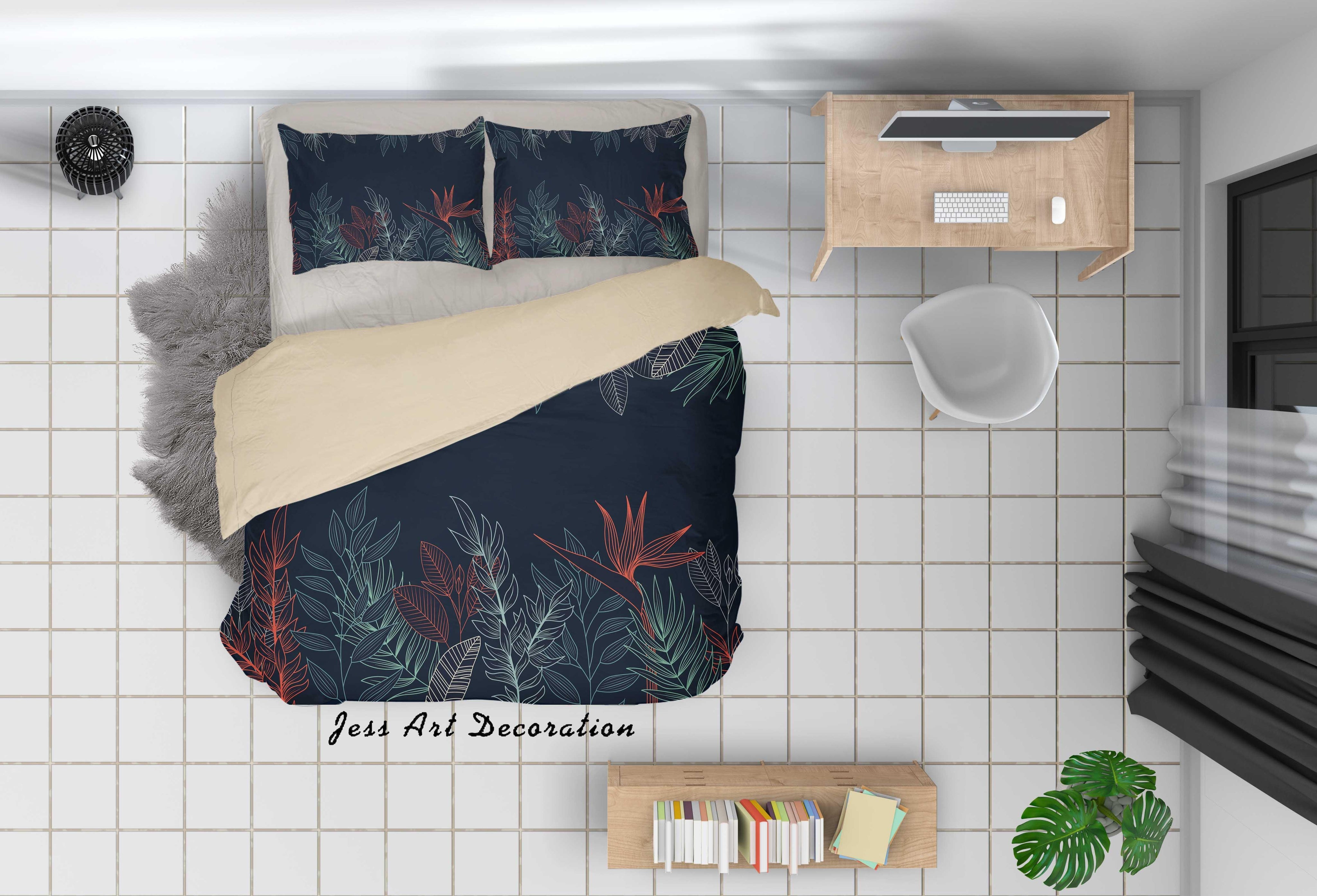 3D Dark Leaves  Quilt Cover Set Bedding Set Duvet Cover Pillowcases A017 LQH- Jess Art Decoration