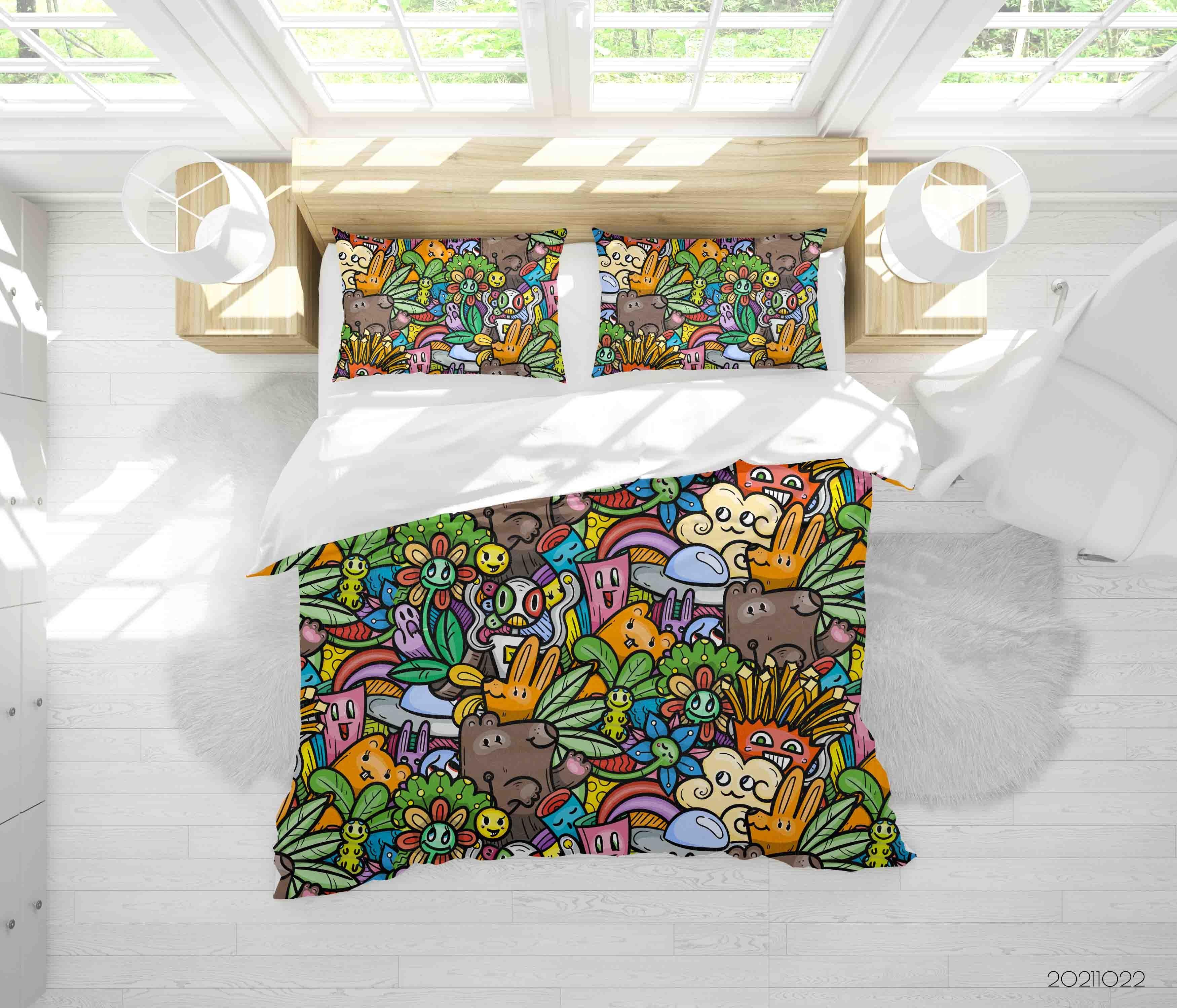 3D Abstract Monster Artistic Graffiti Quilt Cover Set Bedding Set Duvet Cover Pillowcases 73- Jess Art Decoration