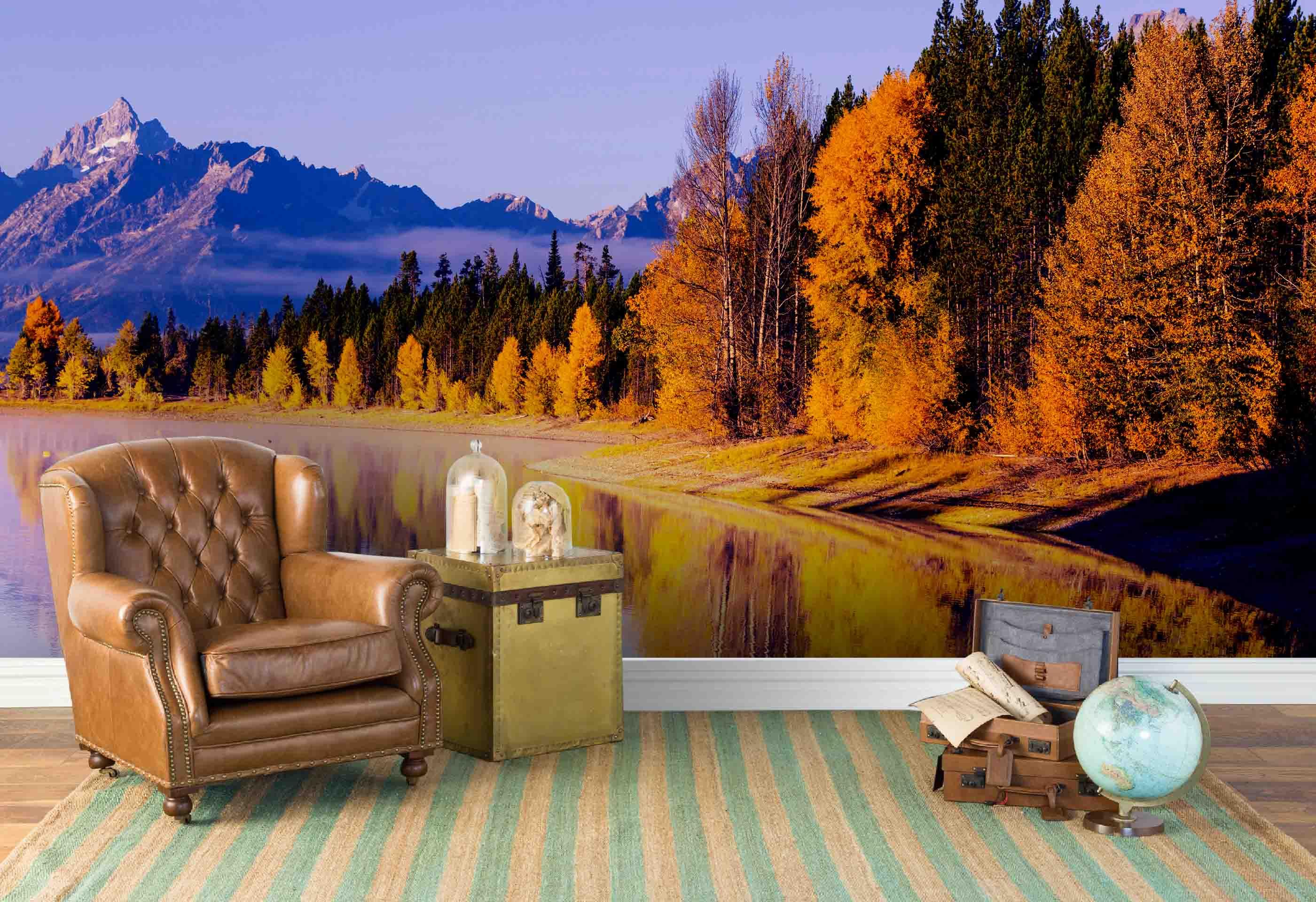 3D Lake  Snow Mountain Jungle Golden Leaves Wall Mural Wallpaper 27- Jess Art Decoration