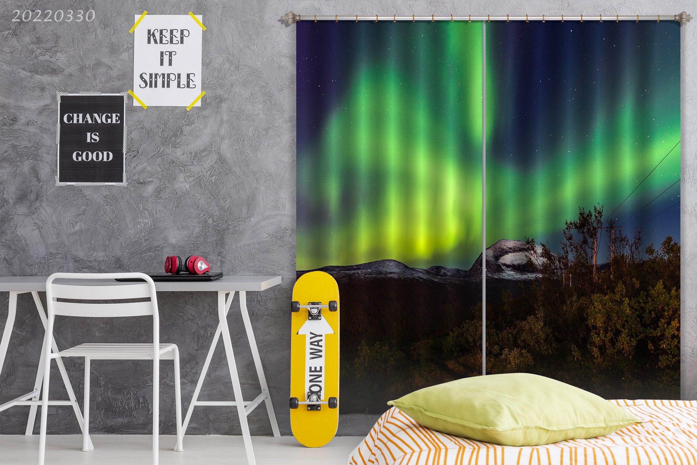 3D Landscape Northern Lights Night Sky Curtains and Drapes GD 3731- Jess Art Decoration