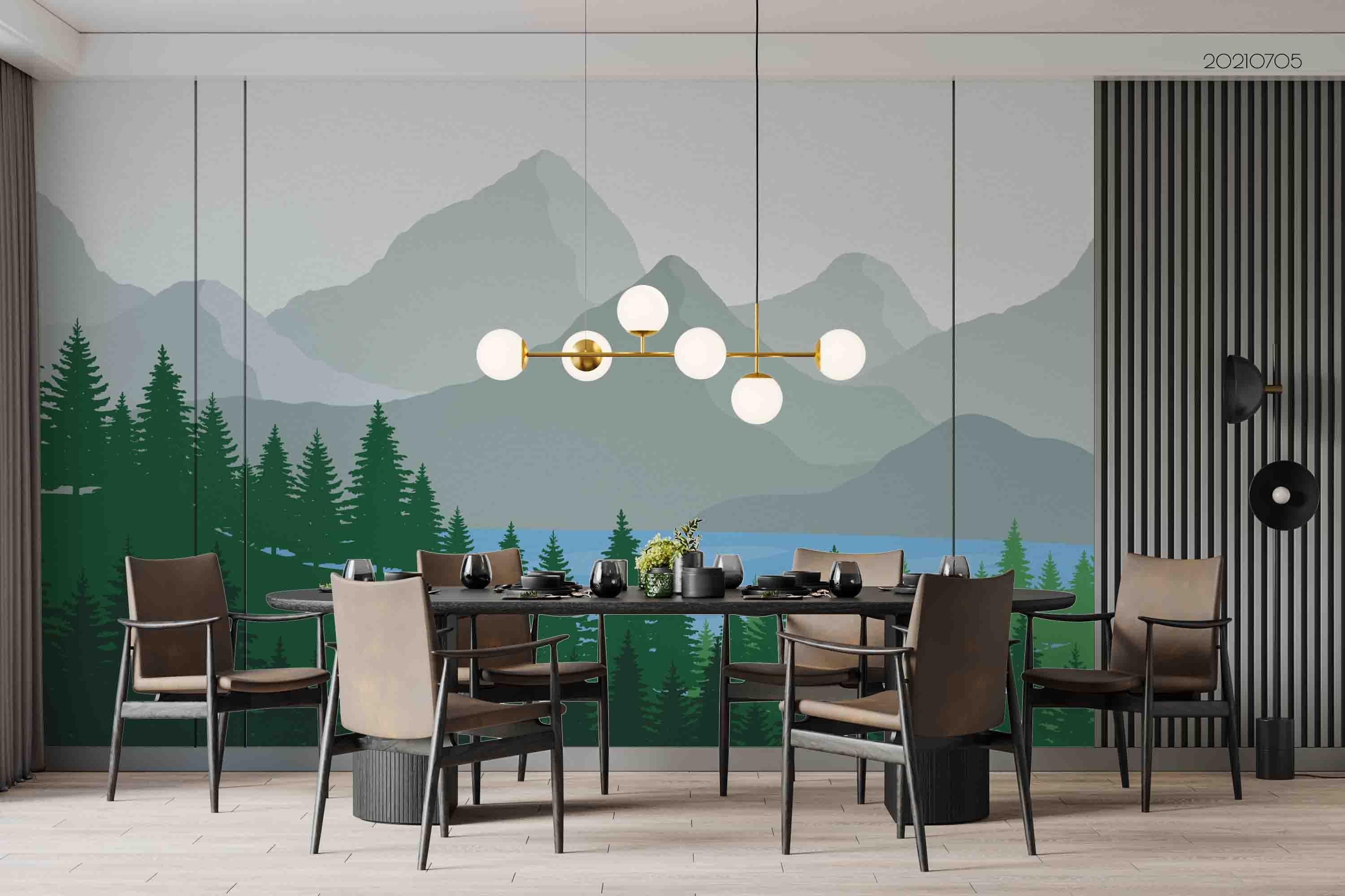 3D Hand Drawn Mountain Forest Lake Wall Mural Wallpaper LQH 45- Jess Art Decoration