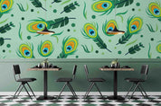 3D Hand Drawn Green Peacock Feather Wall Mural Wallpaper LQH 89- Jess Art Decoration