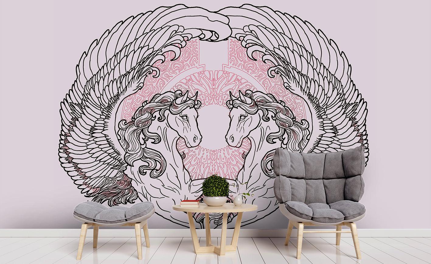 3D Pink Angel Horses Couple Wall Mural Wallpaper 22- Jess Art Decoration
