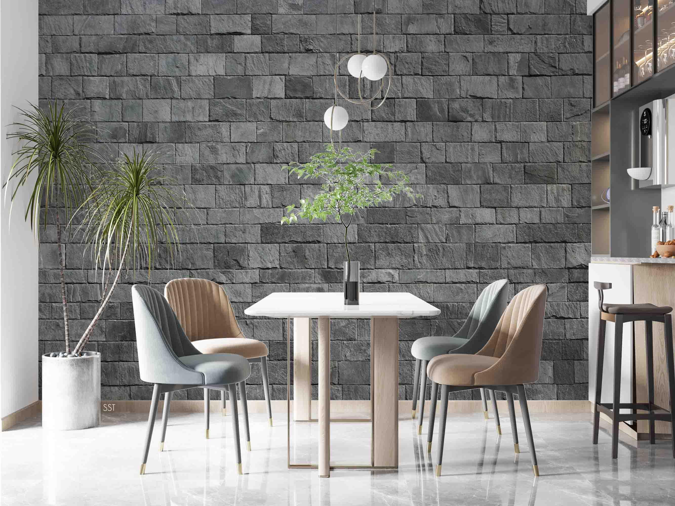 3D Grey Brick Texture industrial grey brick wall wall mural wallpaper for dining room