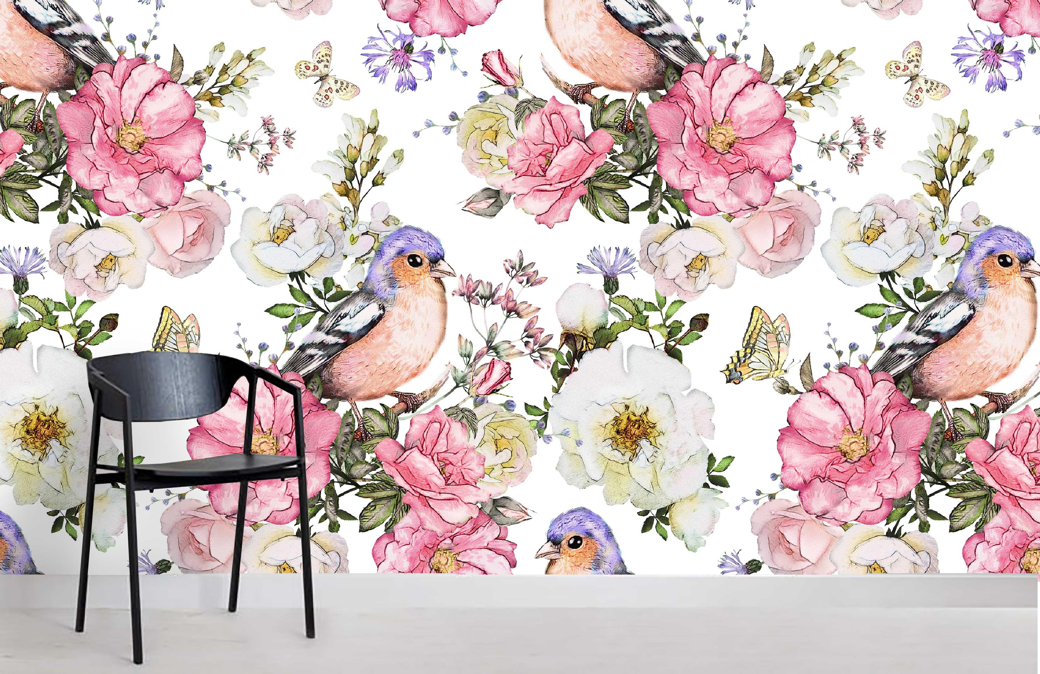 3D Colorful Flowers Birds Background Wall Mural Wallpaper 47- Jess Art Decoration