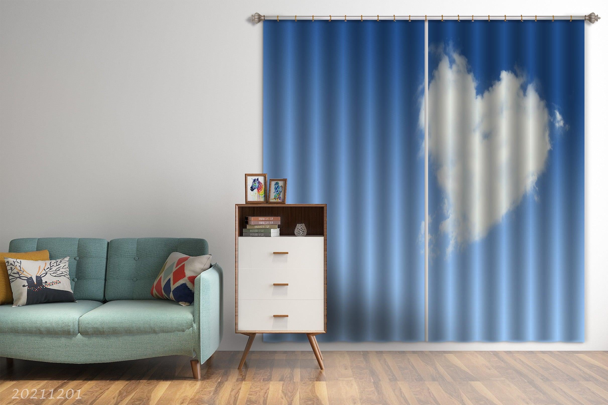 3D Abstract Sky Love Heart Clouds Curtains and Drapes LLL 214- Jess Art Decoration