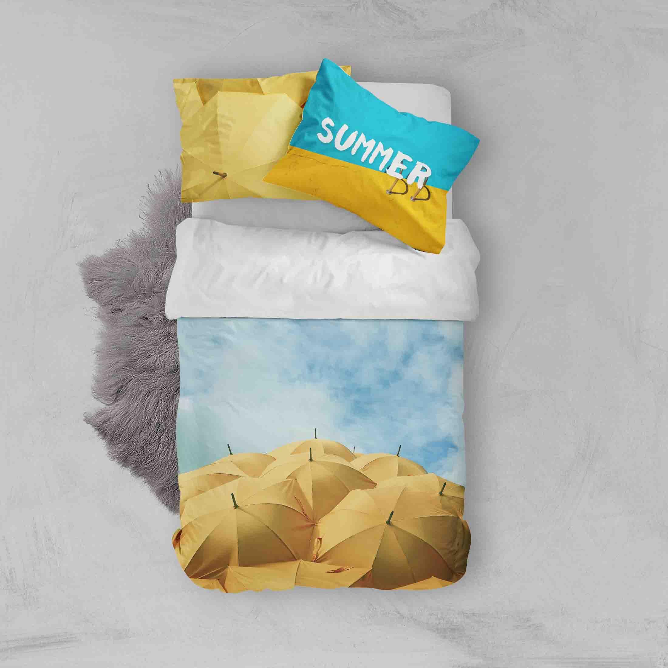 3D Blue Sky Yellow Umbrella Quilt Cover Set Bedding Set Pillowcases 108- Jess Art Decoration