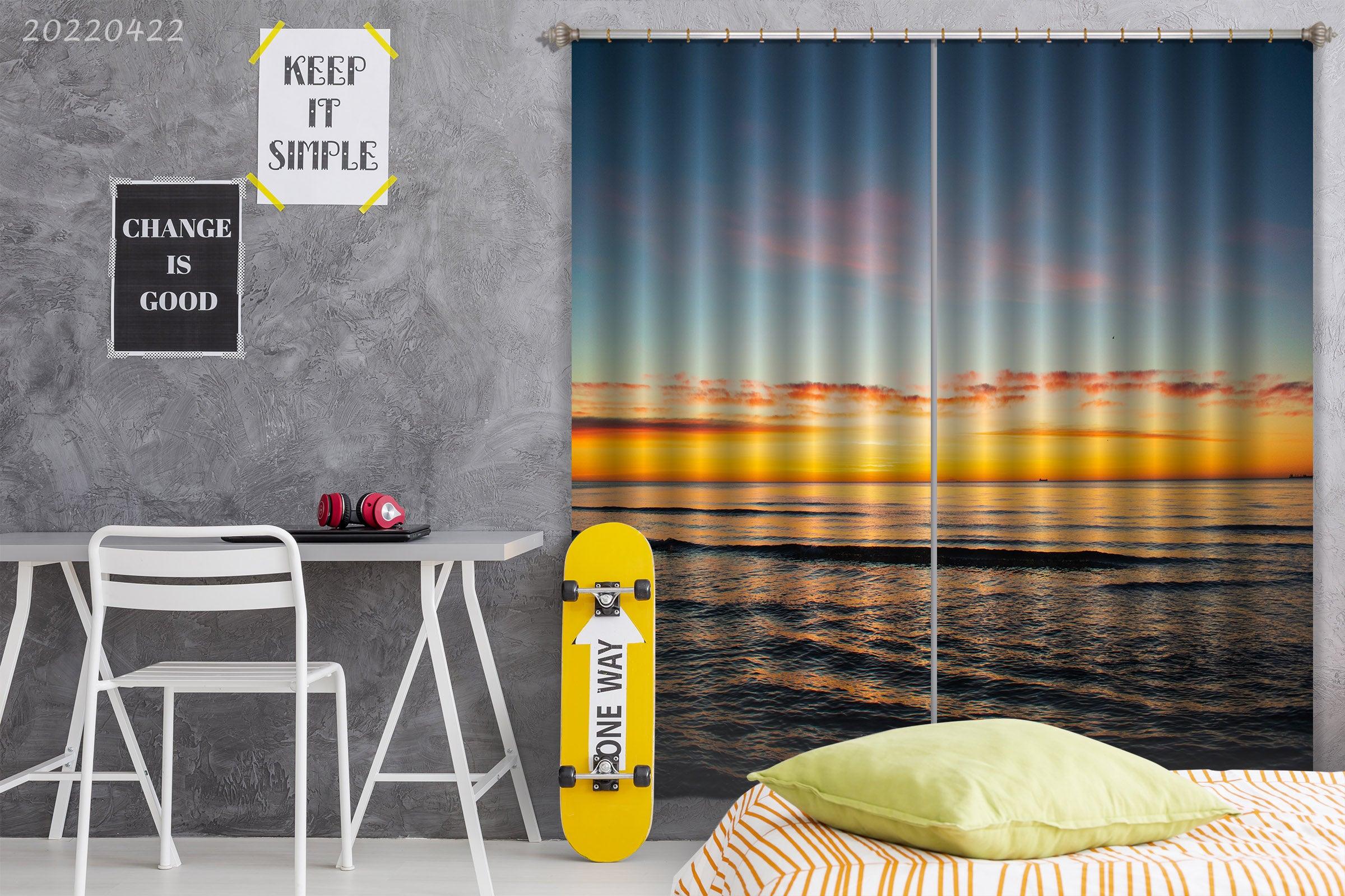 3D Landscape Ocean Orange Skyline Curtains and Drapes GD 4165- Jess Art Decoration