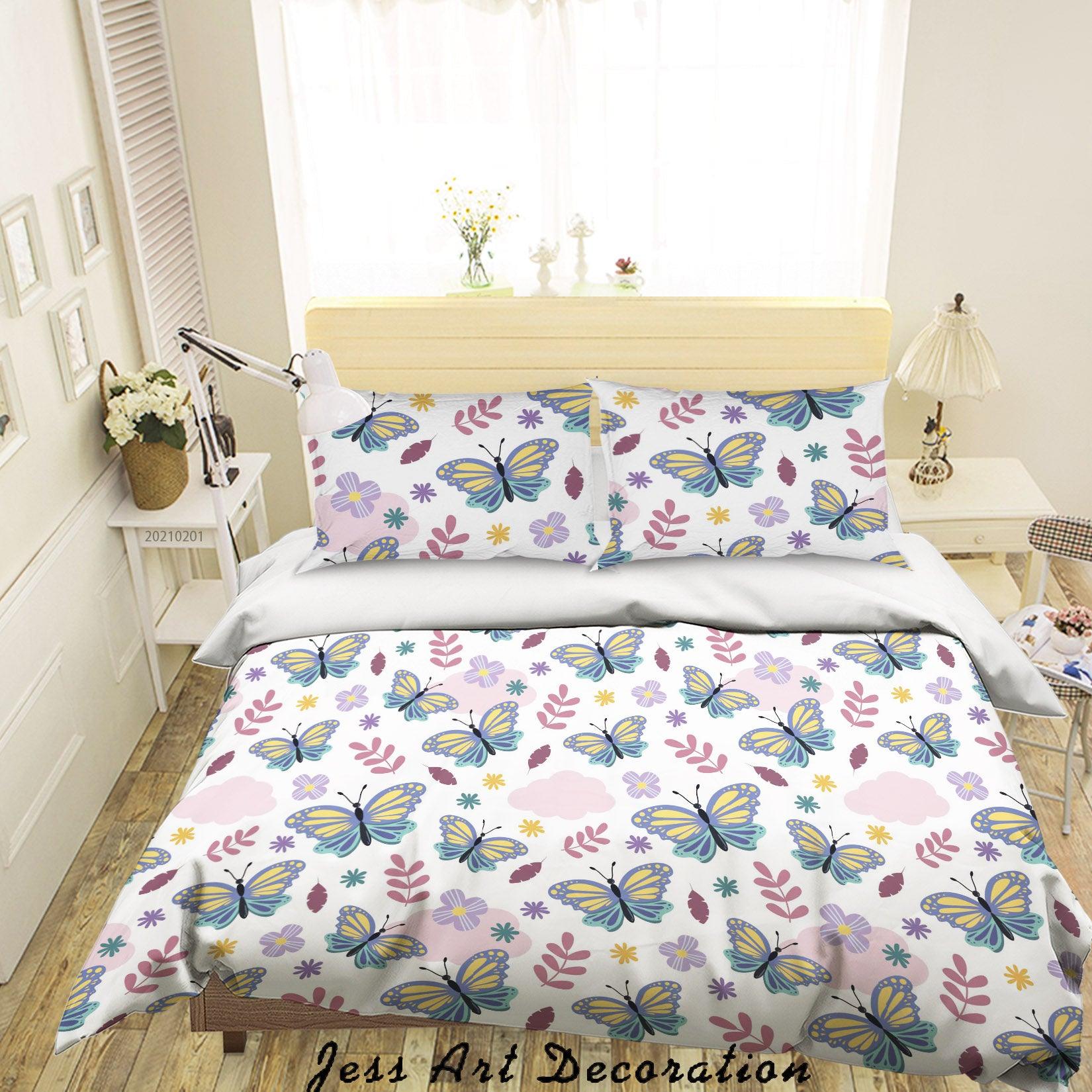 3D Watercolor Butterfly Leaf Quilt Cover Set Bedding Set Duvet Cover Pillowcases 80- Jess Art Decoration
