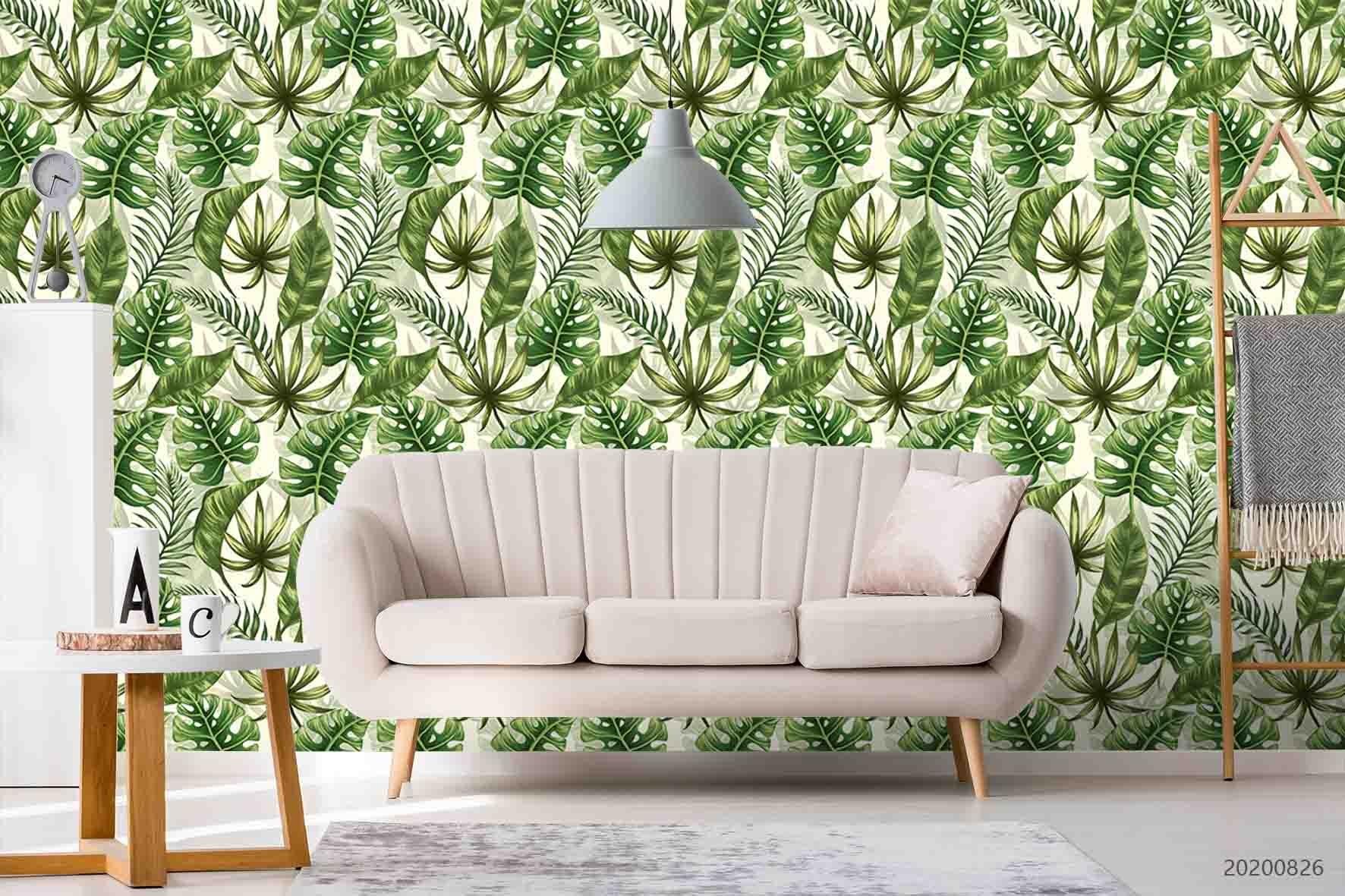 3D Hand Sketching Green Leaves Plant Wall Mural Wallpaper LXL 1348- Jess Art Decoration