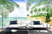 3D Abstract Pastel Sea Beach Palm Tree Wall Mural Wallpaper SWW748- Jess Art Decoration