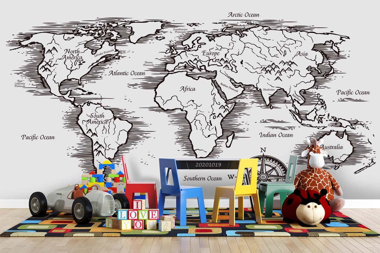 3D Hand Drawn World Map Wall Mural Wallpaper WJ 9462- Jess Art Decoration