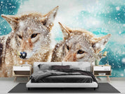 3D Animal Fox Couple Snow Wallpaper WJ 1376- Jess Art Decoration