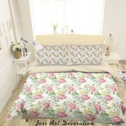 3D Red Green Floral Leaves Quilt Cover Set Bedding Set Duvet Cover Pillowcases SF- Jess Art Decoration