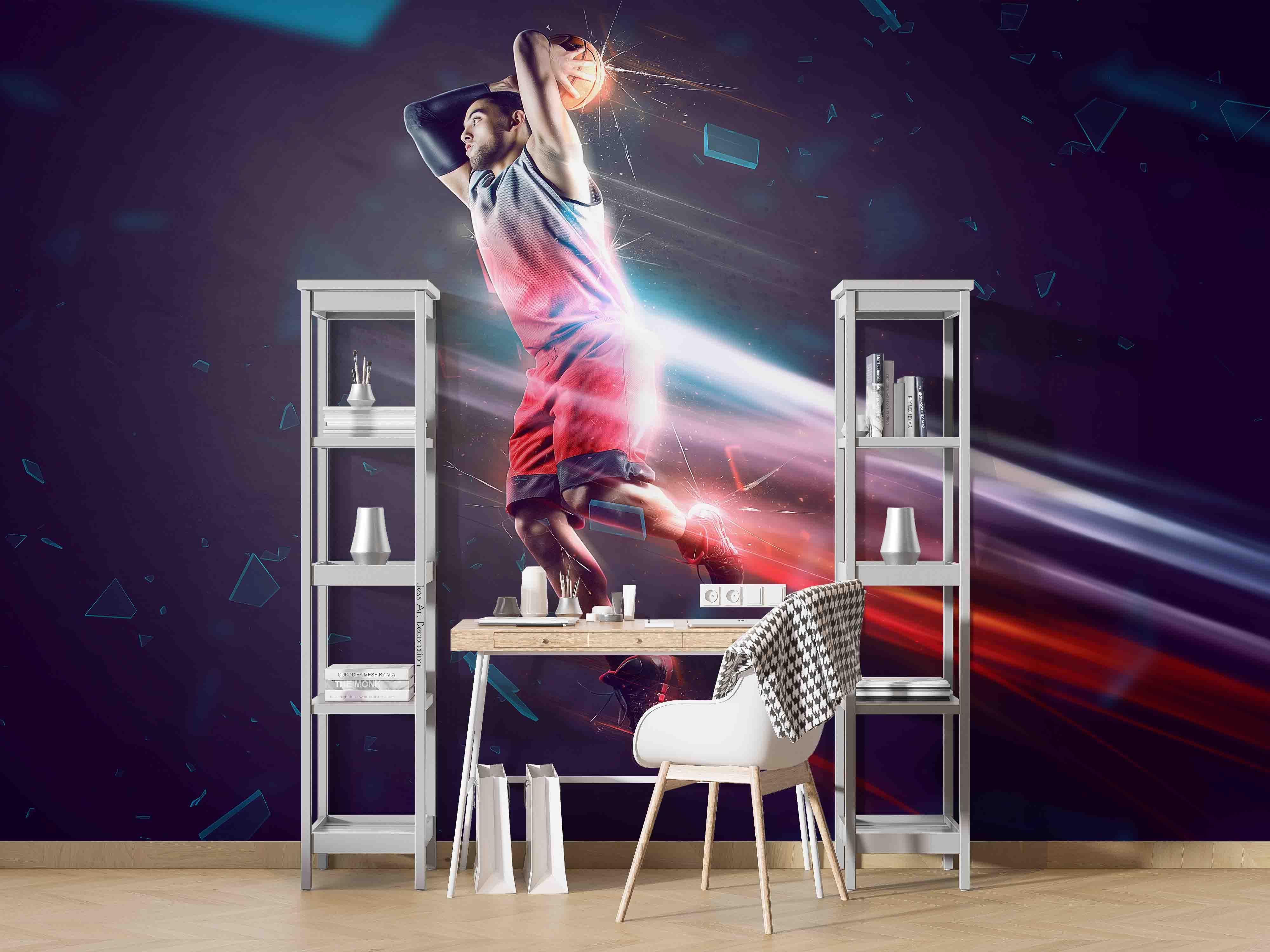 Basketball Slam Dunk Star Sports Basketball Wallpaper basketball wall mural for bedroom, gym or sports room