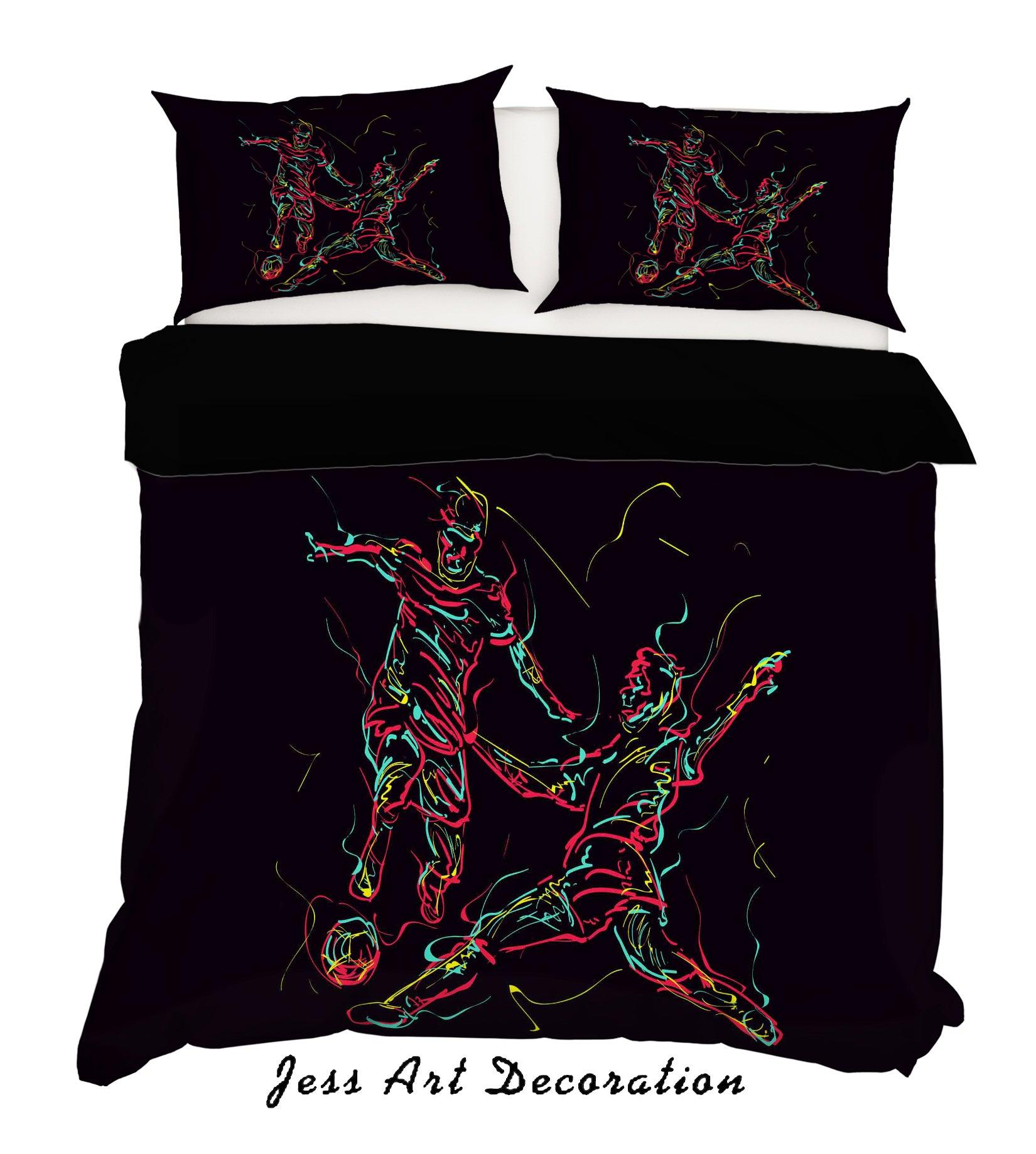 3D Black Soccer Player Quilt Cover Set Bedding Set Pillowcases 30- Jess Art Decoration