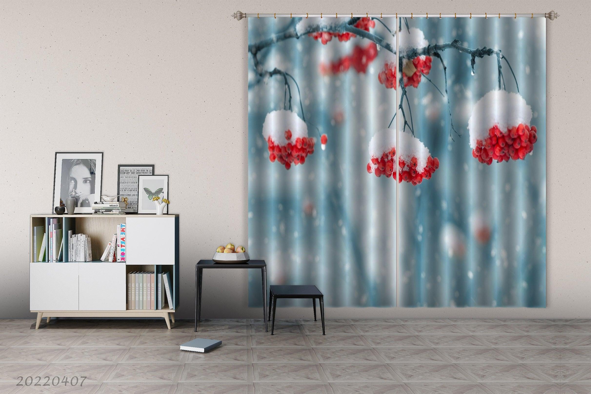 3D Landscape Nature Snow Plant Fruit Curtains and Drapes GD 3536- Jess Art Decoration