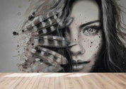 3D Graffiti Grey Feather Woman Wall Mural Wallpaper LQH 821- Jess Art Decoration