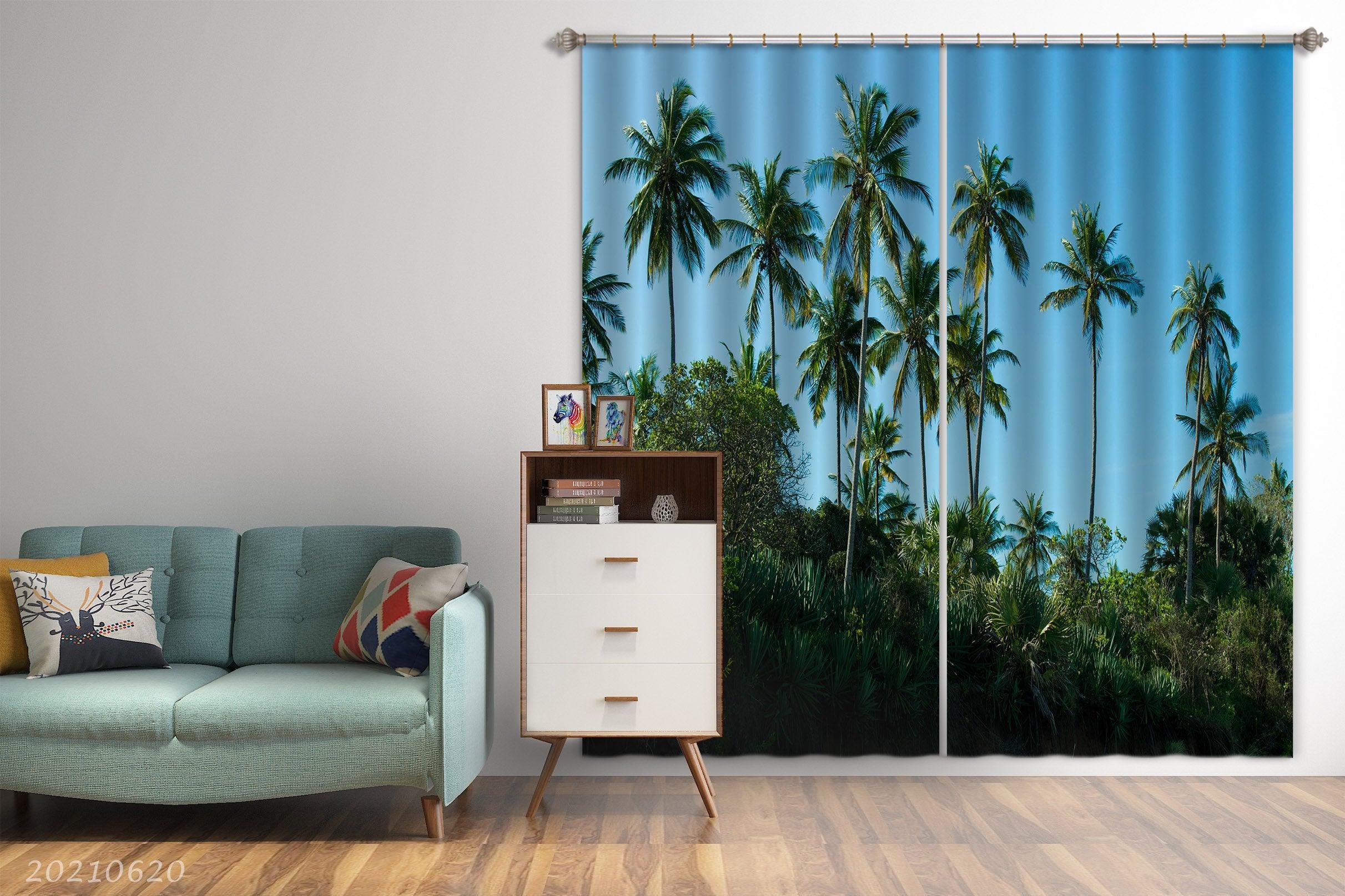 3D Coconut Tree Green Plant Curtains and Drapes GD 714- Jess Art Decoration