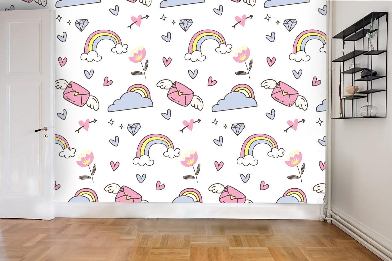 3D Envelope Floral Rainbow Heart Clouds Wall Mural Wallpaper 59- Jess Art Decoration