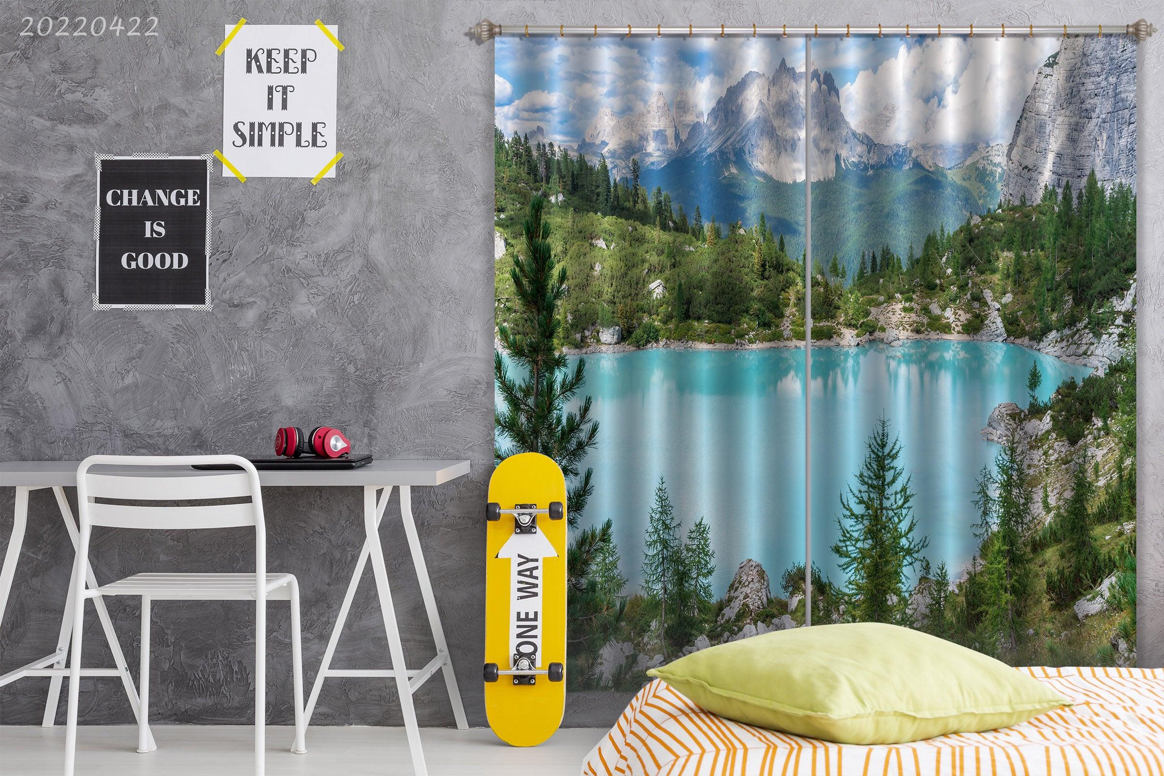3D Landscape Peak Forest Green Trees Lake Curtains and Drapes GD 4260- Jess Art Decoration