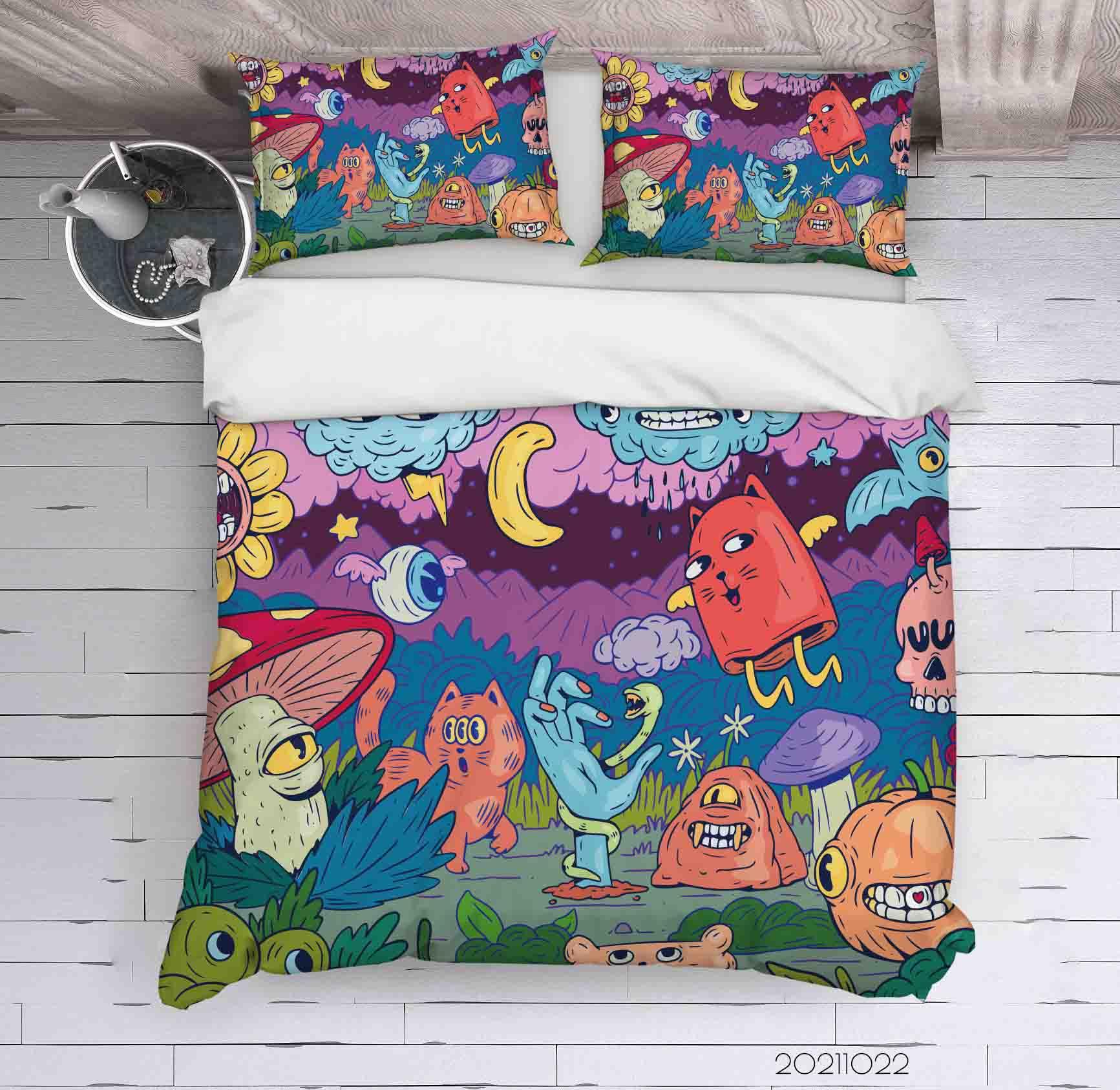 3D Abstract Color Monster Graffiti Quilt Cover Set Bedding Set Duvet Cover Pillowcases 17- Jess Art Decoration