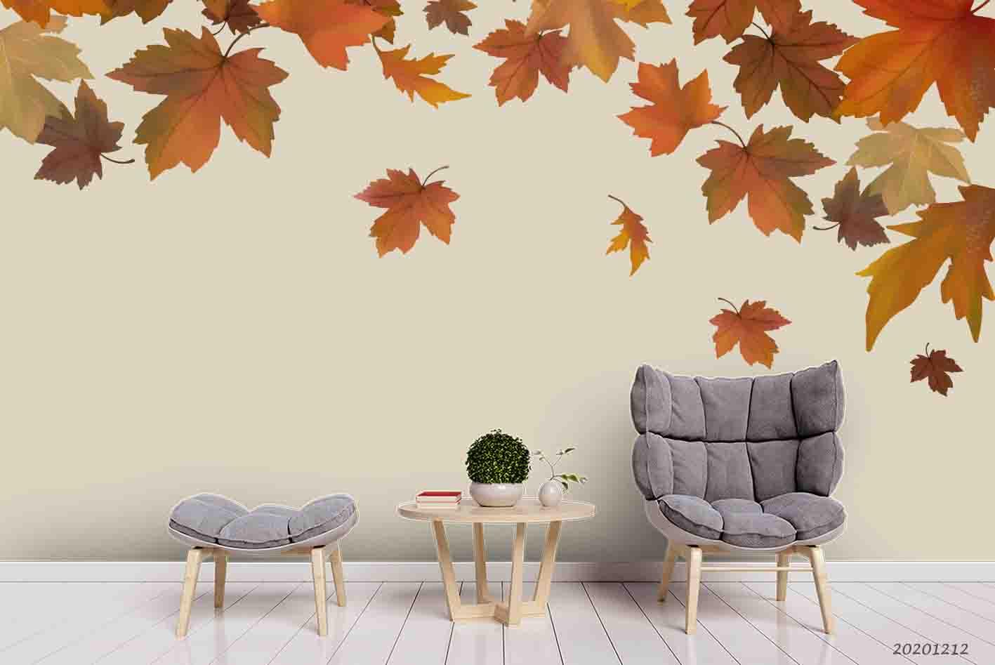 3D Embossed Autumn Maple Leaves Plant Wall Mural Wallpaper LXL- Jess Art Decoration