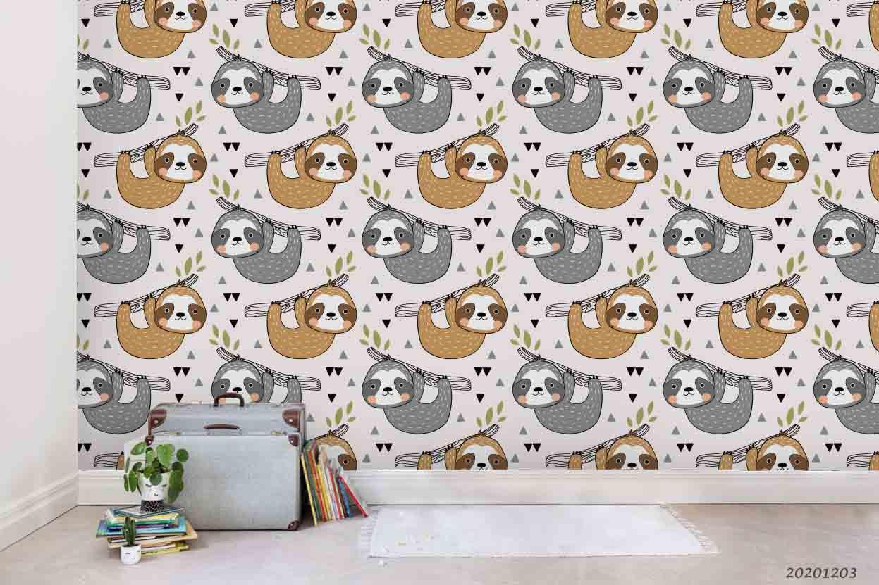 3D Cartoon Sloth Animal Plant Pattern Wall Mural Wallpaper LXL- Jess Art Decoration