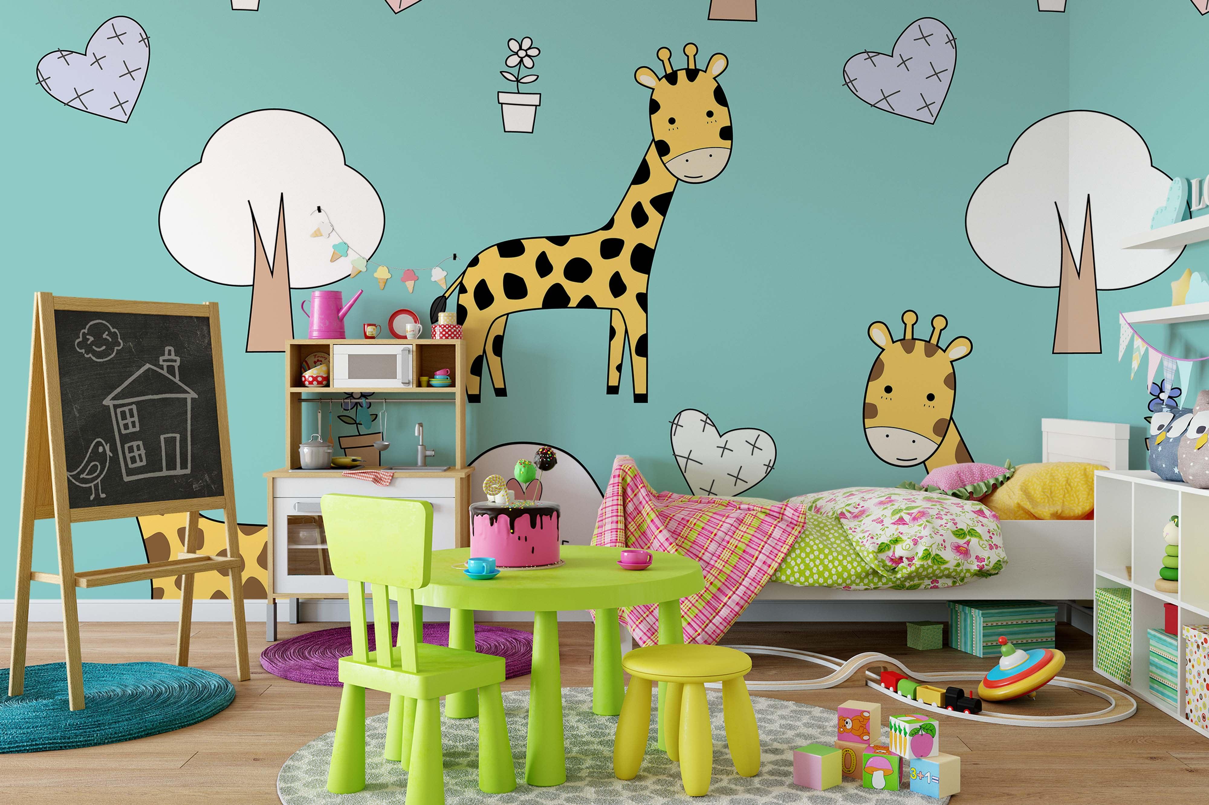 3D cartoon giraffe wall mural wallpaper 20- Jess Art Decoration