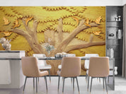 3D Embossed Golden Tree Leaf Bird Wall Mural Wallpaper GD 50- Jess Art Decoration