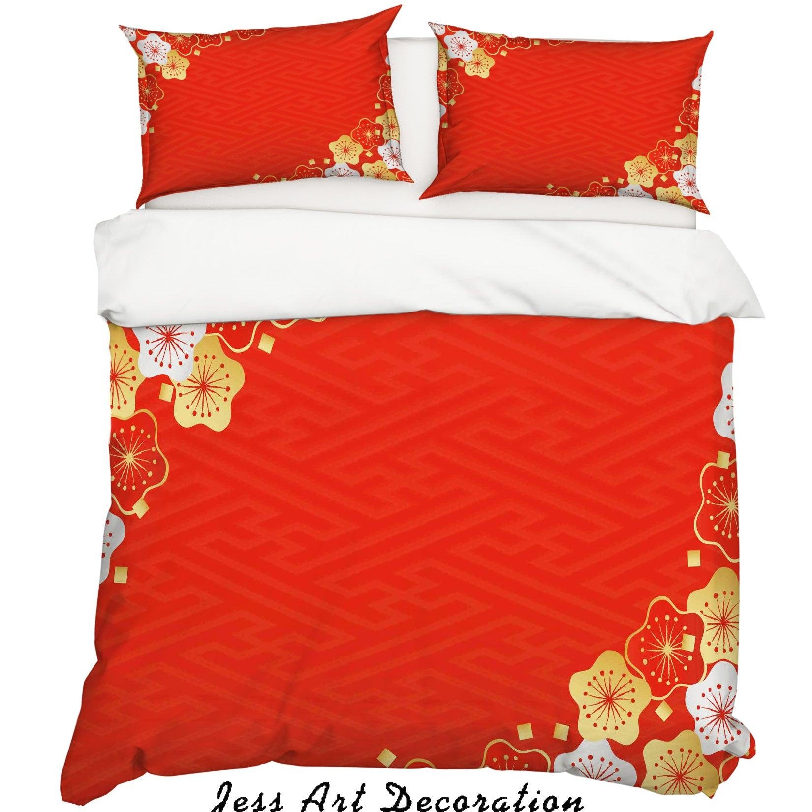 3D Gold White Floral Red Quilt Cover Set Bedding Set Pillowcases 34- Jess Art Decoration