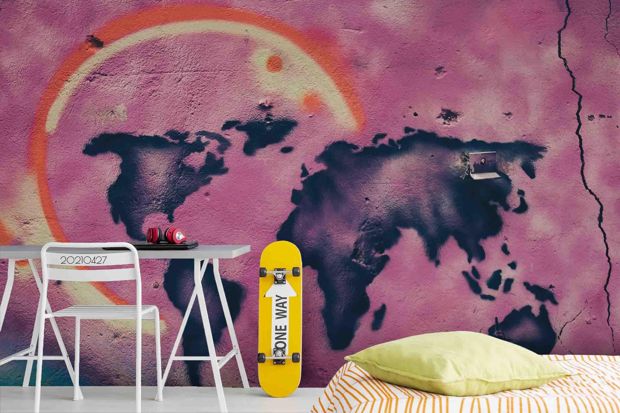 3D Abstract Pink Map Graffiti Wall Mural Wallpaper LQH 110- Jess Art Decoration